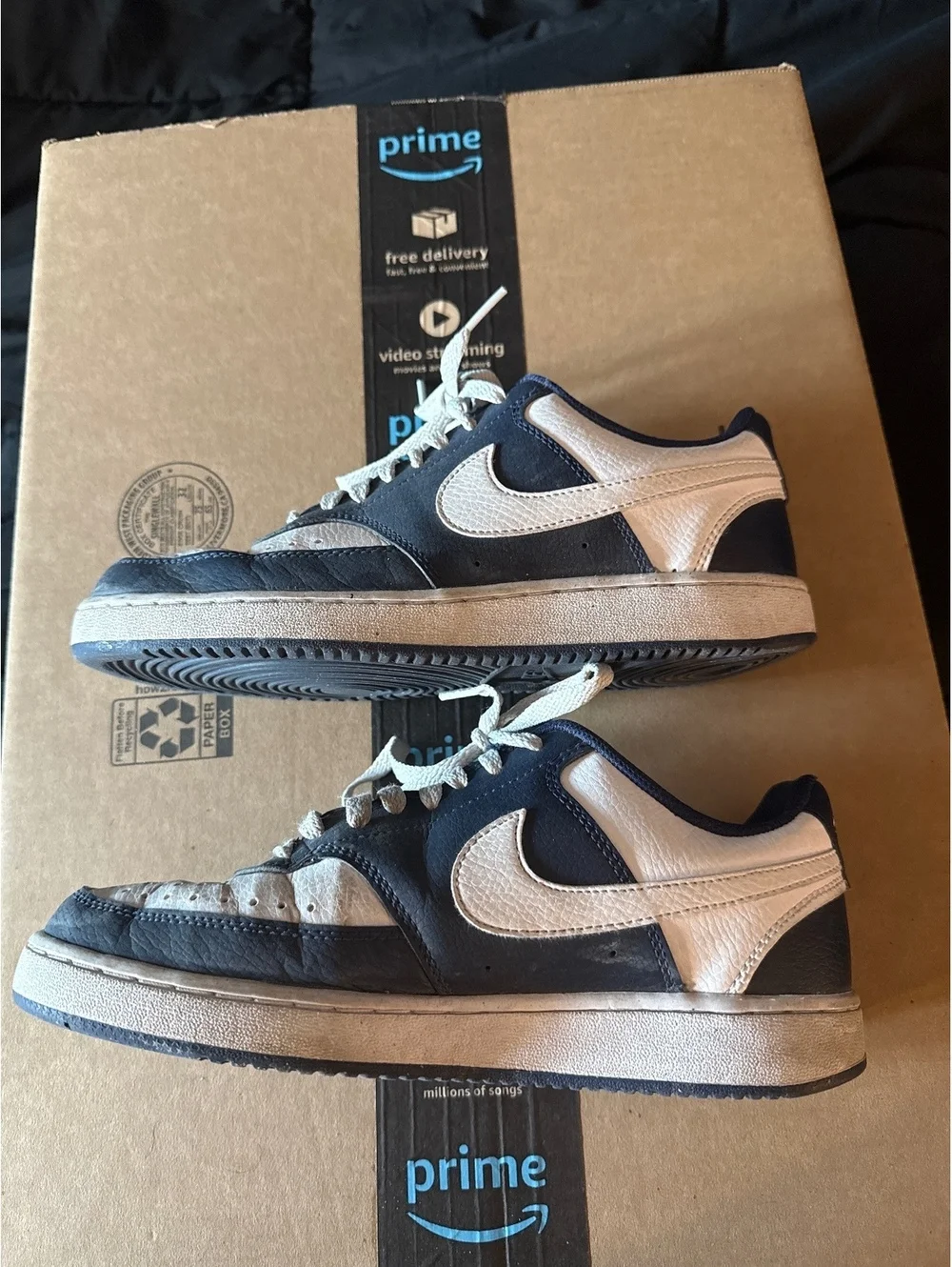 Nike Air Force 1 Low Top Sneakers - Navy Blue and White, Size 7 Youth